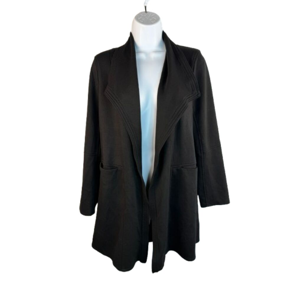 Max Studio Black Open Front Cardigan Jacket Shawl Collar Tunic M